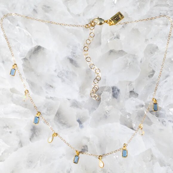 CINDERELLA NECKLACE Multi bezel gemstone opal and blue topaz bezel - Picture 1 of 4